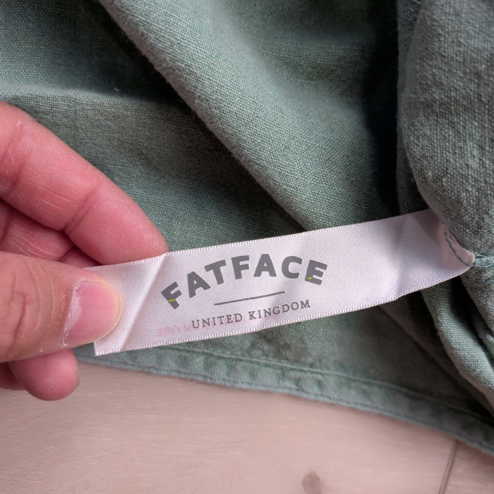 FatFace Shirt Mens M Aqua Marine Green Cotton Linen Blend Short Sleeve Button Up - Picture 4 of 10